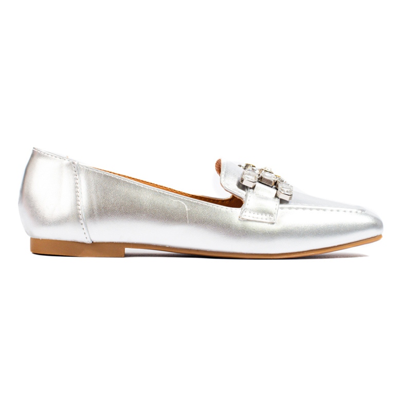Silver women's loafers with Shelovet embellishment
