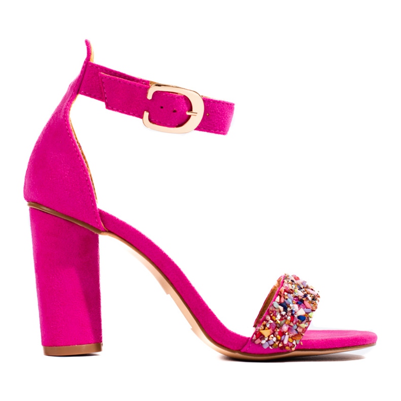 Women's fuchsia sandals with decorative Vinceza stones pink