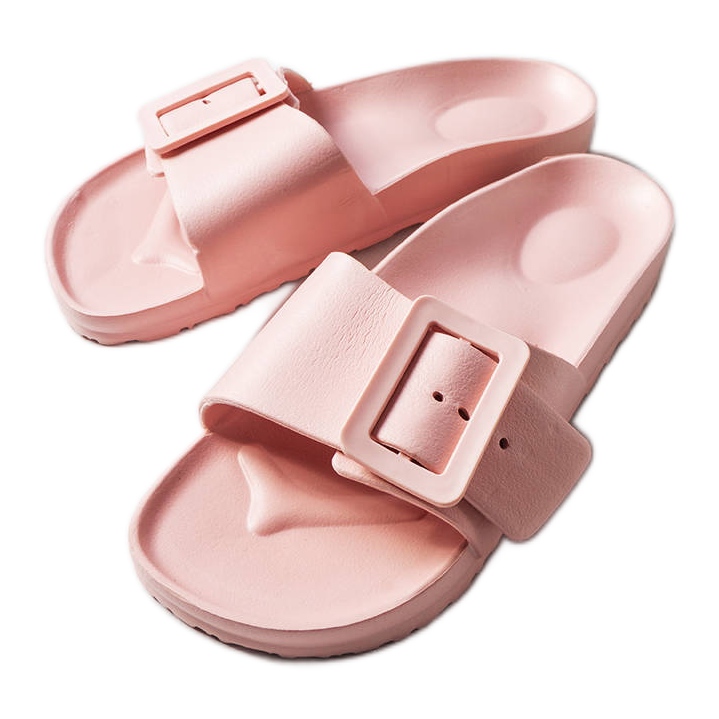 Pink rubber sliders with a buckle from Nelm