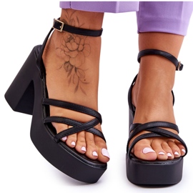 FS1 Fashionable Black Shemira Heeled Sandals With Straps FS1 Fashionable Black Shemira Heeled Sandals With Straps