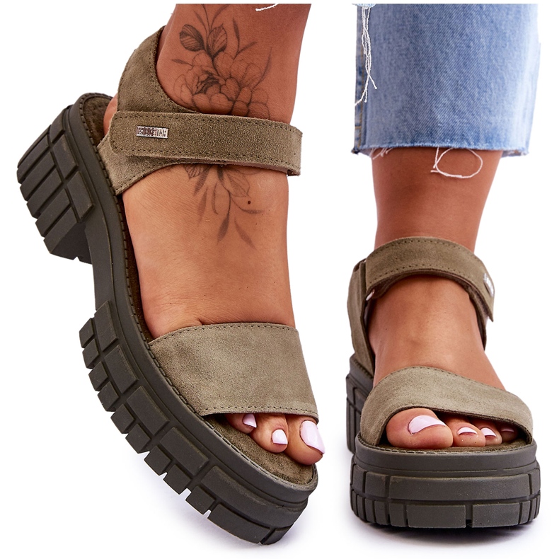 Women's Big Star Suede Sandals LL276033 Green Women's Big Star Suede Sandals LL276033 Green