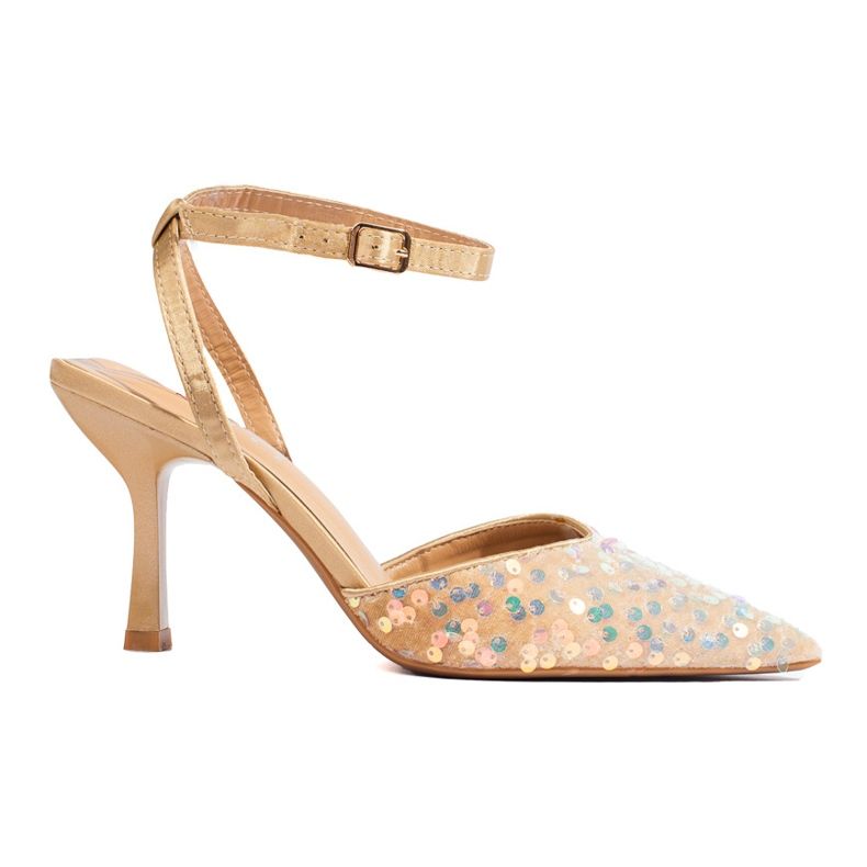 Women's sandals on a pin with gold Shelovet sequins golden