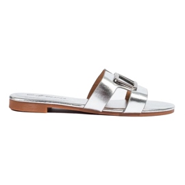Silver flat sandals with decoration Shelovet Silver flat sandals with decoration Shelovet