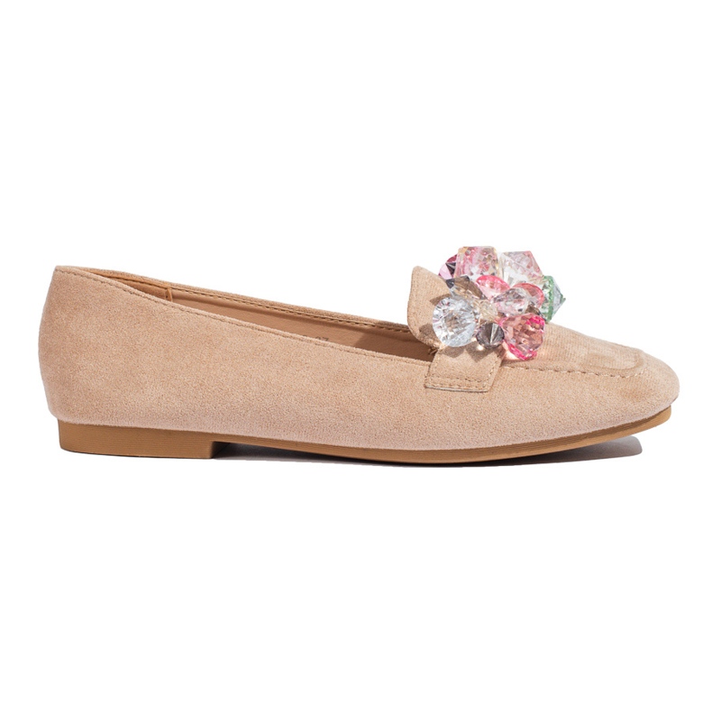 Shelovet beige suede loafers with stones