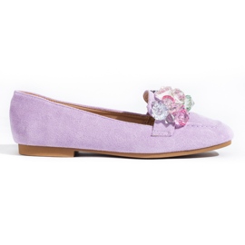 Shelovet purple suede loafers with stones