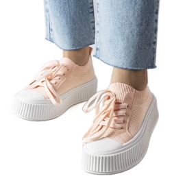 Pink fabric sneakers on the Mallus platform