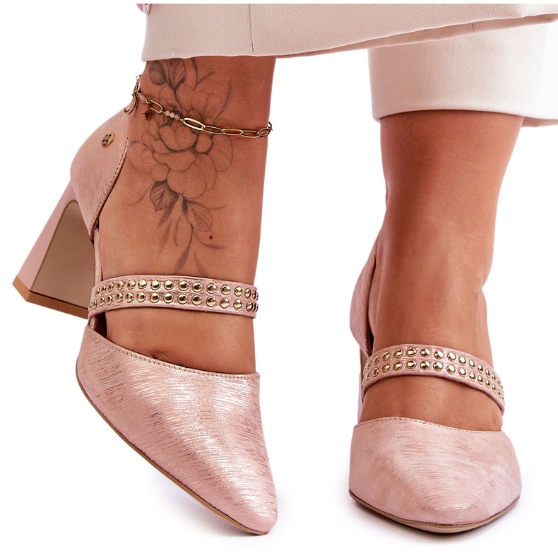 Leather Pumps With Belt Maciejka 05950-33 Pink