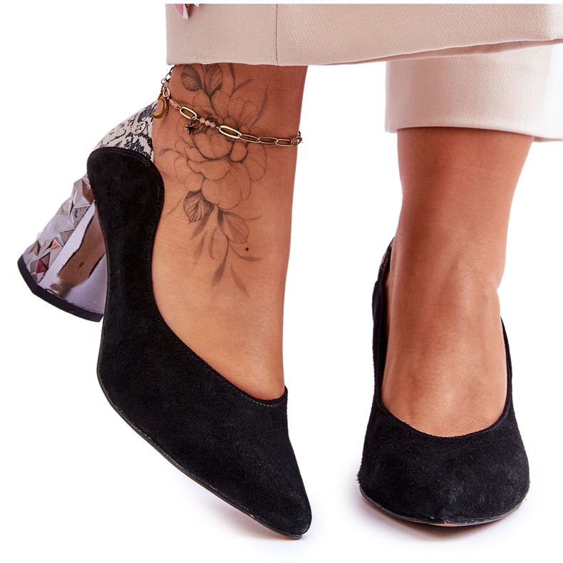Suede Pumps With A Decorative Heel Maciejka 05042-43 Black