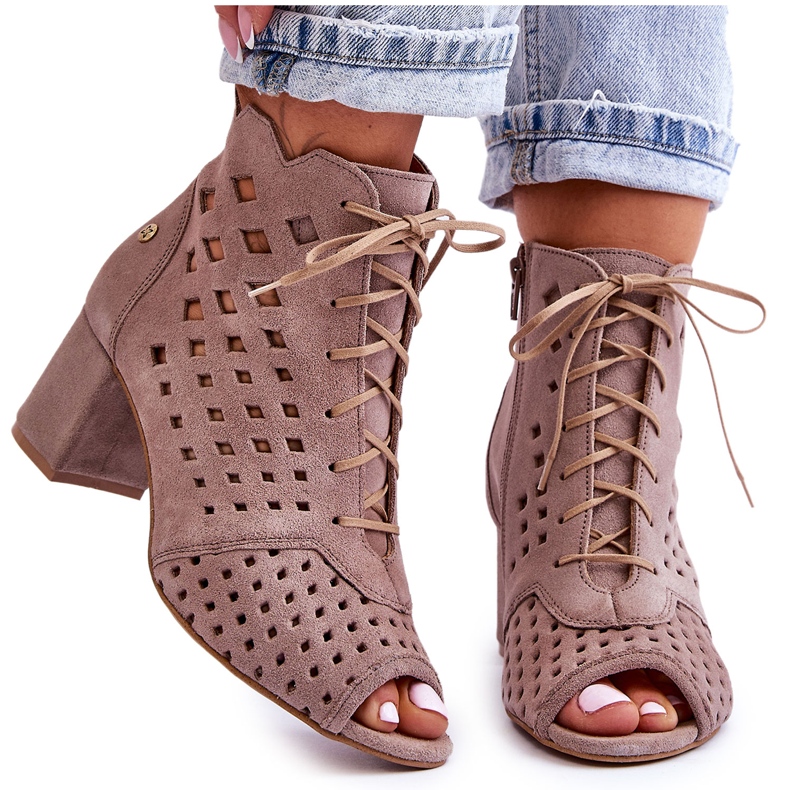 Suede Boots With Openwork Pattern Maciejka 05966-10 Dark Beige