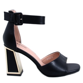 Tamara Black geometric heel sandals