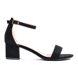 Black suede low heel sandals from Shelovet