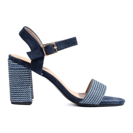 Women's navy blue Shelovet sandals with a decorative heel Women's navy blue Shelovet sandals with a decorative heel