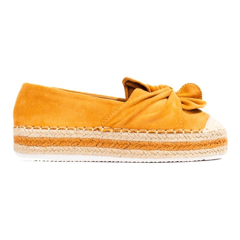 Suede platform espadrilles with a bow from Shelovet camel yellow
