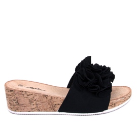 BM Wedge sandals with flowers from Peluso Black BM Wedge sandals with flowers from Peluso Black