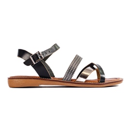 W. Potocki Women's black leather sandals Potocki