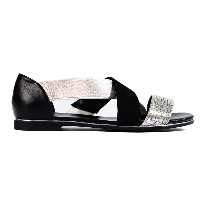 Women's Shelovet black and silver flat sandals