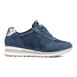 Women's navy blue Shelovet wedge leather sneakers