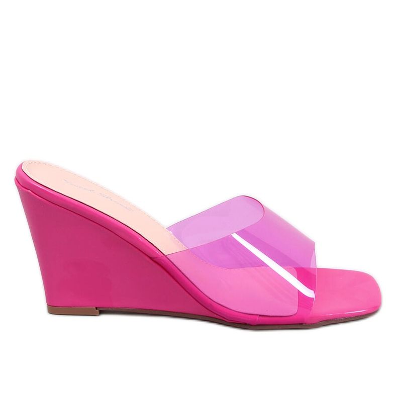 BM Transparent Wedge Slides Rocks Fuchsia pink