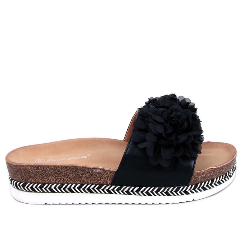 BM South Black Flower Slippers