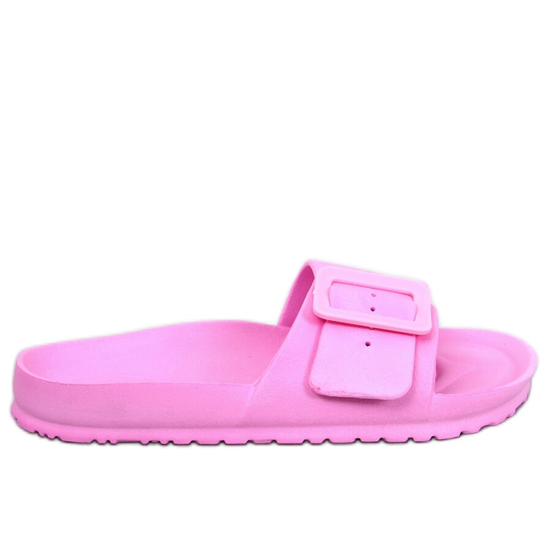Rubber slides with a Romero Pink buckle