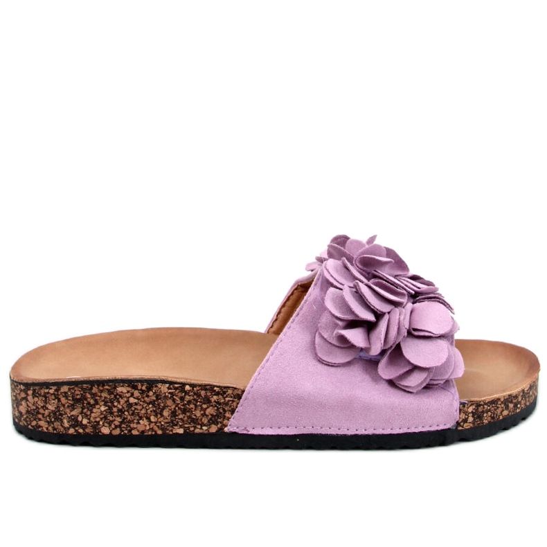 BM Cork slippers with Fowley Purple flowers violet