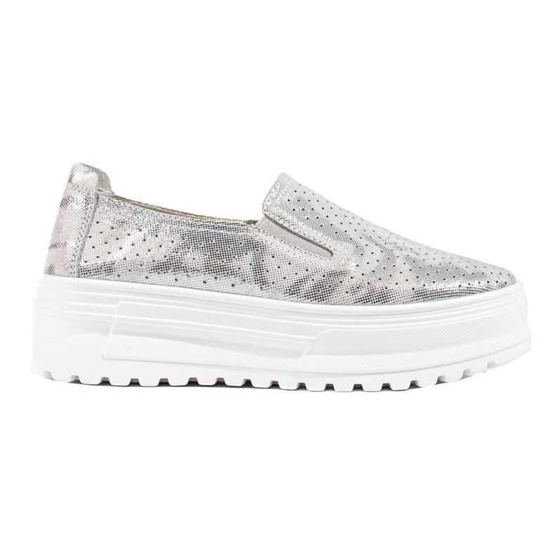 Women's silver slip on leather shoes Shelovet Women's silver slip on leather shoes Shelovet