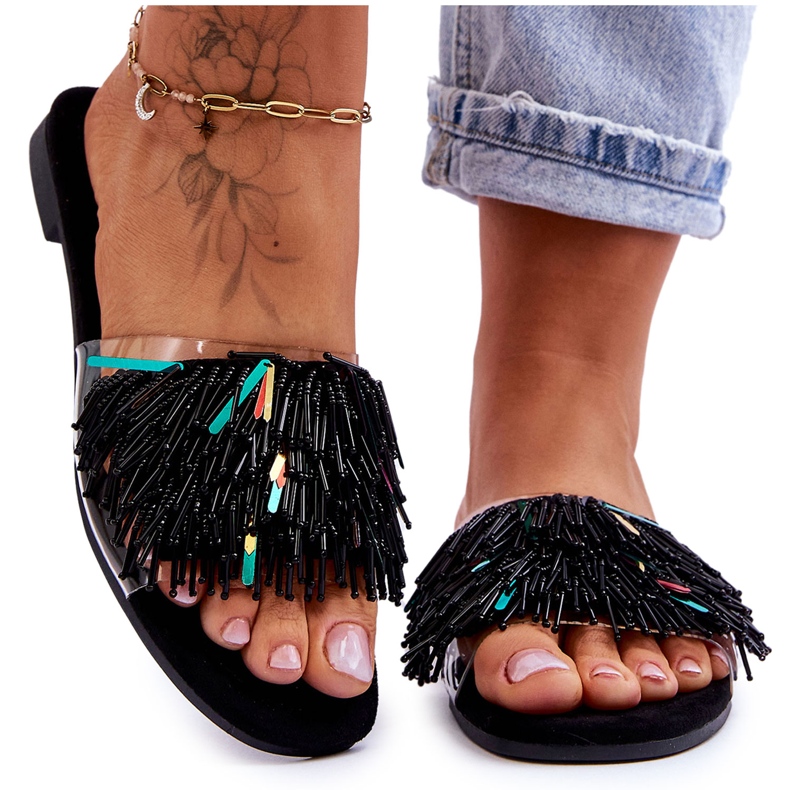 Women's Slippers With Fashionable Decorations S.Barski KV-576-4 Black colorless