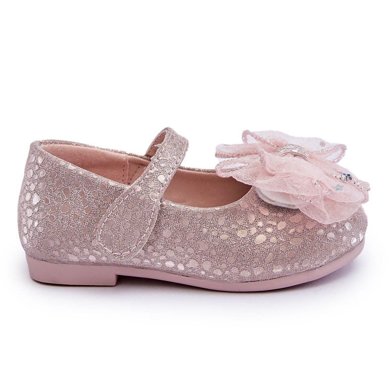 Children's Ballerinas With A Bow And Glitter Velcro Silver-Pink Elisa