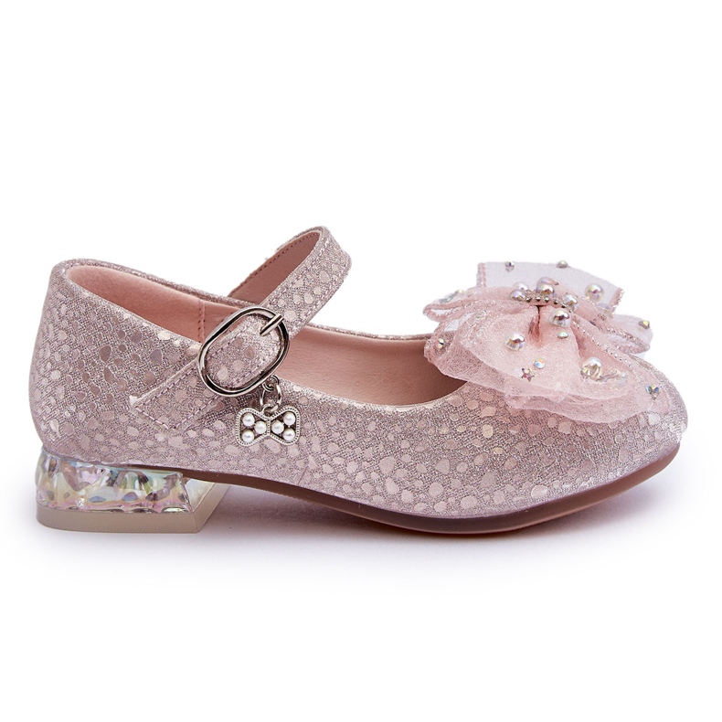 PA1 Children's Ballerinas With Velcro Bow Silver-Pink Nicola