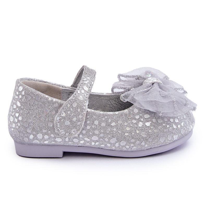 Children's Ballerinas With A Bow And Glitter Velcro Silver-Gray Elisa