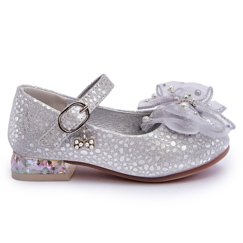 PA1 Children's Ballerinas With Velcro Bow Silver-Gray Nicola