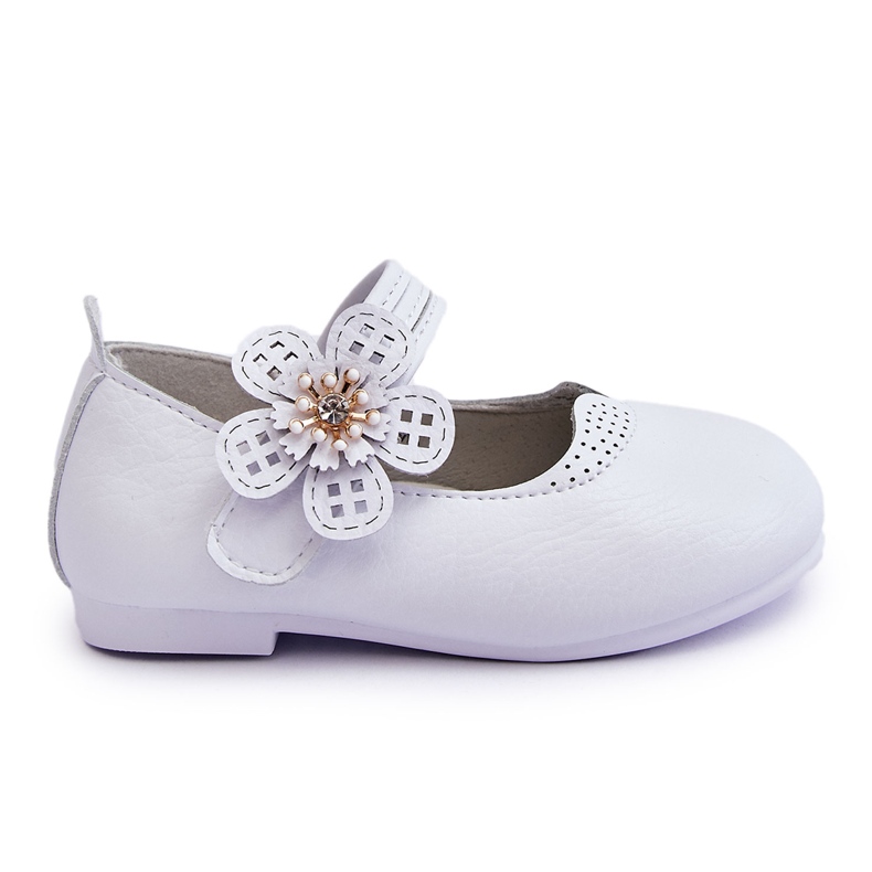 Children's Leather Ballerinas With Flower White Cobi