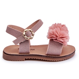 FR1 Fashionable Children's Sandals With Pink Poly Flowers