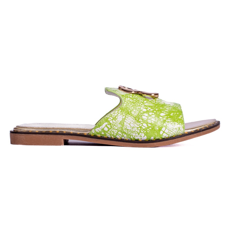 Women's green slippers with gold decoration from Shelovet Women's green slippers with gold decoration from Shelovet