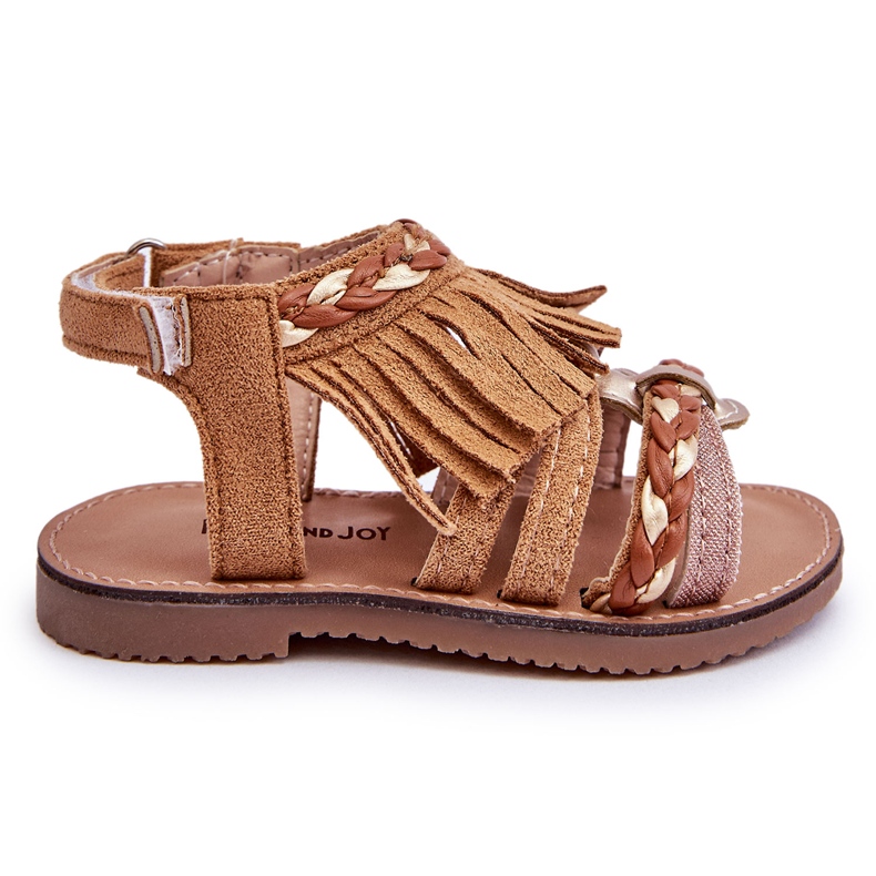Children's Velcro Sandals With Tassels Brown Missy