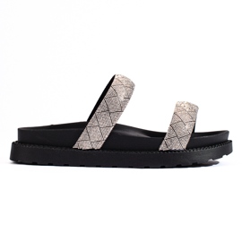 Women's black slippers with a thick sole Shelovet silver Women's black slippers with a thick sole Shelovet silver