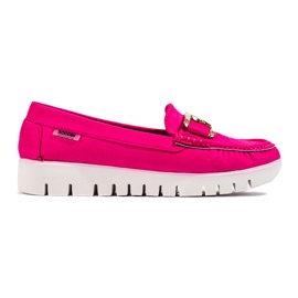 Suede moccasins on a thick sole pink Shelovet