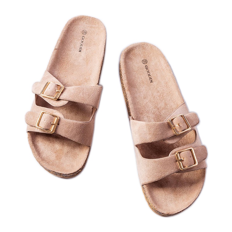 Goodin Beige slides with cork soles from Cincinna