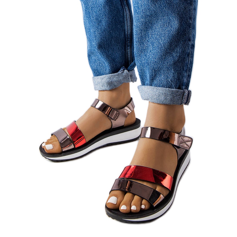 Inna Mila women's patent leather sandals grey