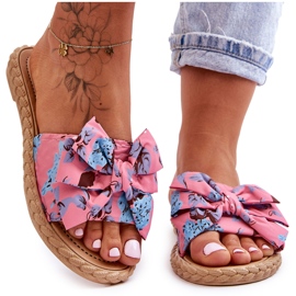 FK1 Women's Slides With A Fabric Bow Pink Blossom