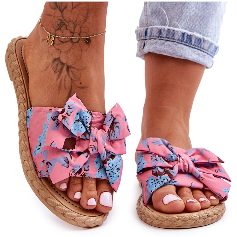 FK1 Women's Slides With A Fabric Bow Pink Blossom