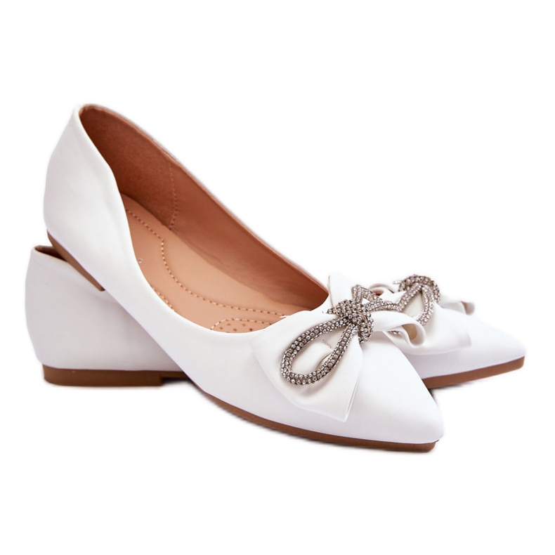 WS1 Elegant Ballerinas With A Bow And Rhinestones White One Time