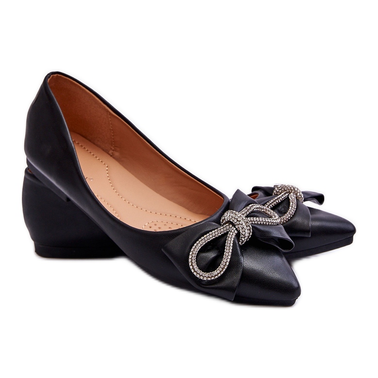 WS1 Elegant Ballerinas With A Bow And Jewels Black One Time