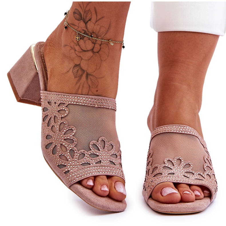 S.Barski Women's heels with mesh and zircons S. Barski KV-612-1 beige