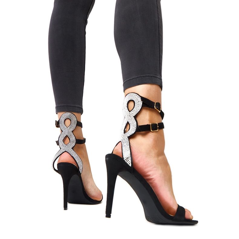 Inna Black heeled sandals with cubic zirconias from Actameia