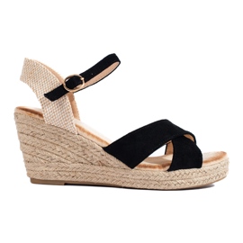 Black Shelovet women's wedge espadrille sandals