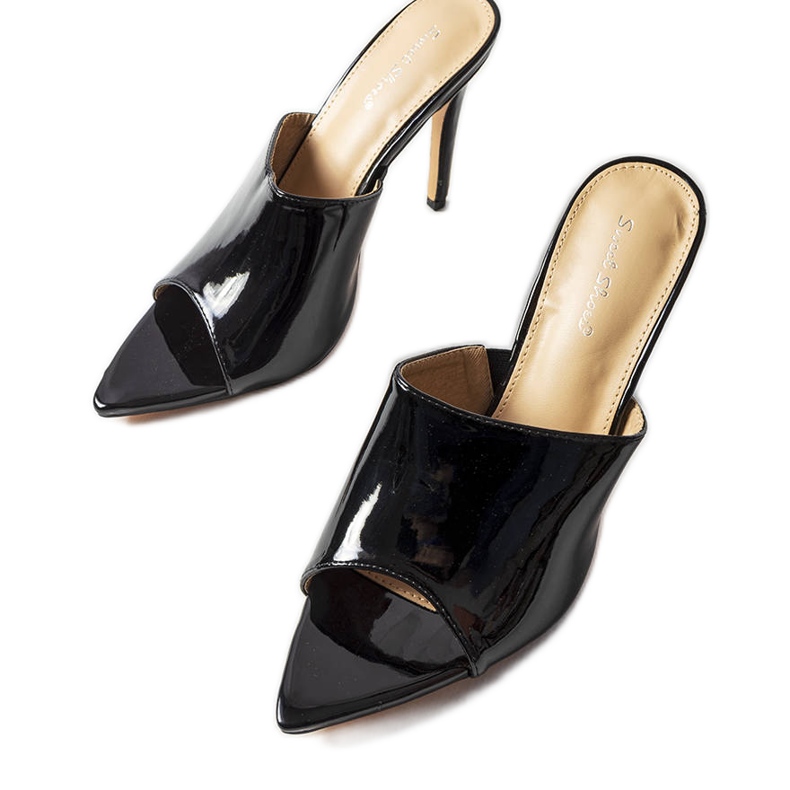 Black patent leather sandals from Wasima