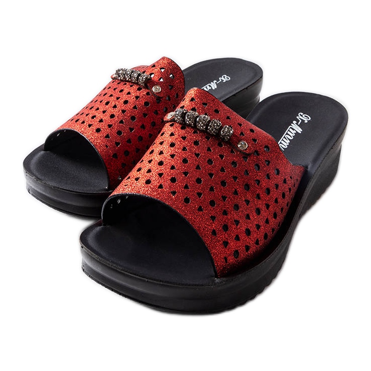 Inna Red shiny wedge sandals from Liisa black