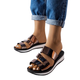 Silver lacquered Tilde slippers brown