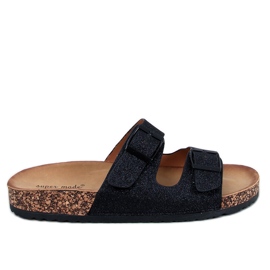 Alexa Black Glitter Cork Slippers